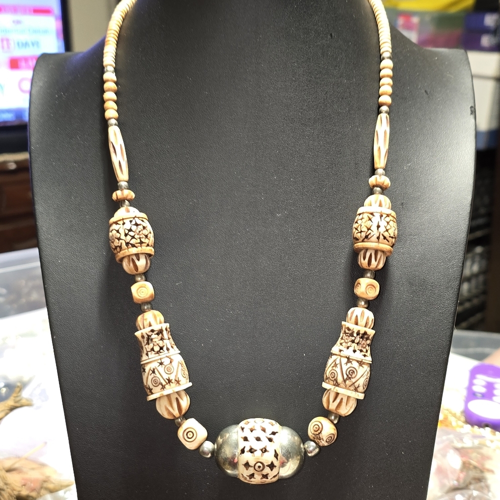 Vintage Hand carved Himalayan  Grateful Dead Head Necklace.